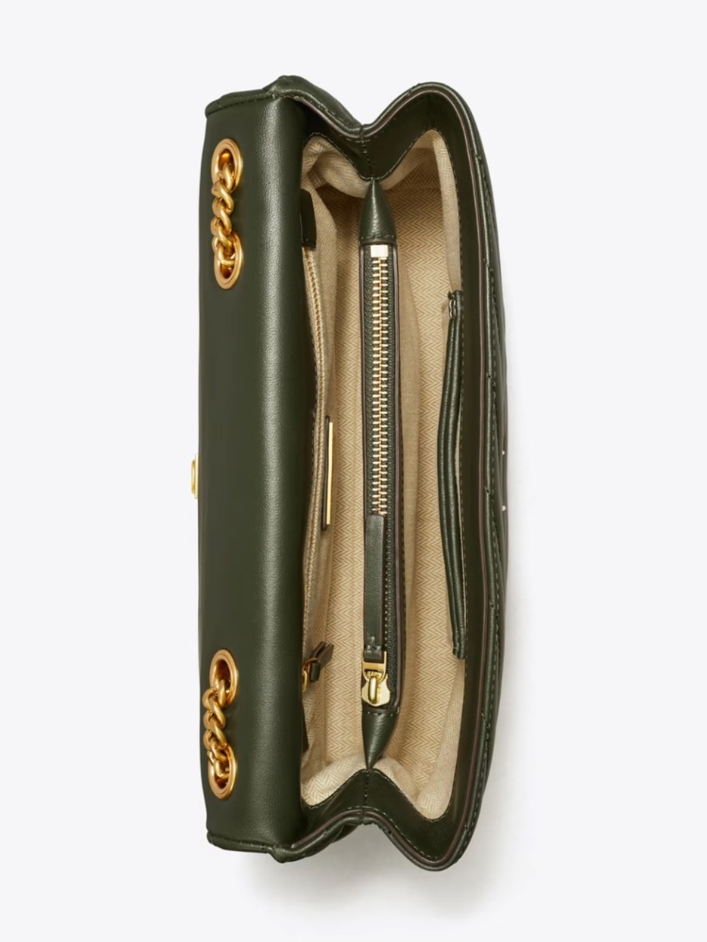 tory burch | kira chevron shoulder bag | lambskin | quilted | green | gold - Picture 12 of 12